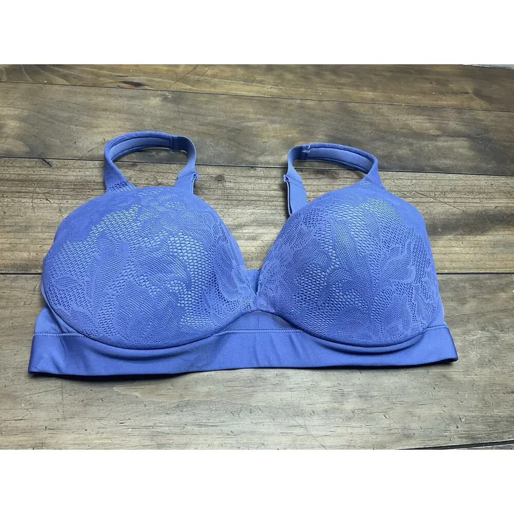 Lane Bryant Cacique Blue Lace Overlay Lightly Lined Bra No Wire 38DDD